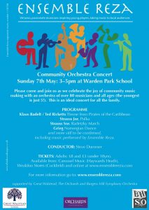 Flyer for Community Orchestra concert at Warden Park School, Sunday 7 May